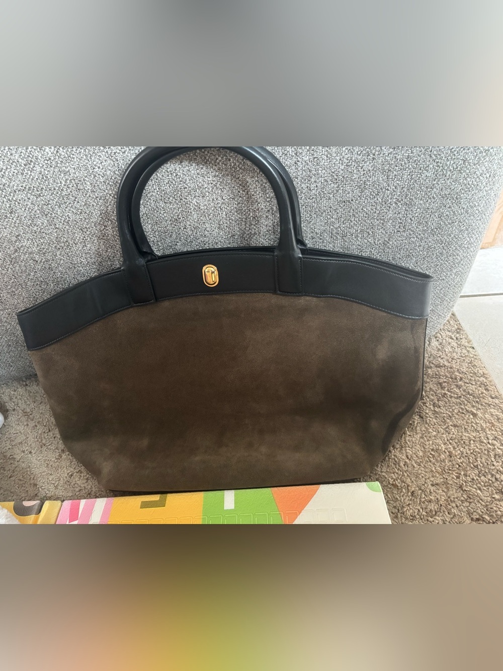 Savette Large Tondo Suede and Leather Tote